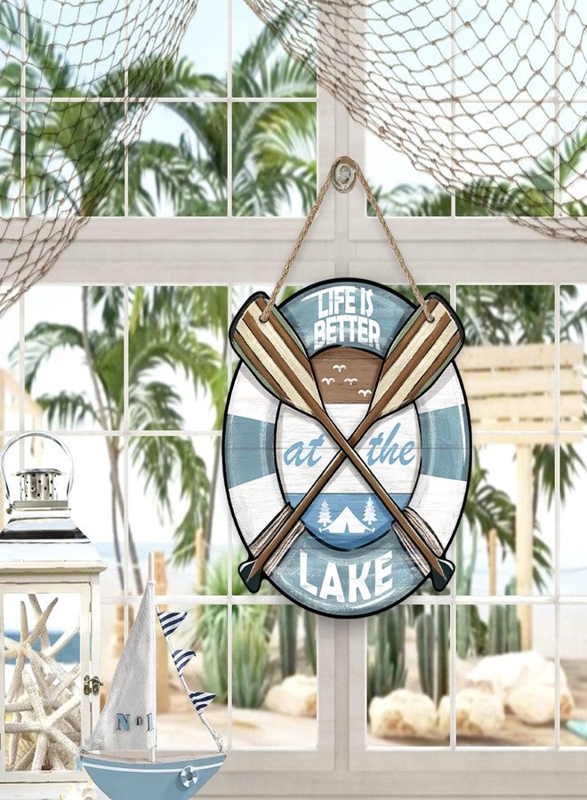 Deroro Spring Summer Boat Paddle Front Door Sign, Life is Better at The Lake Wood Door Hanger Outdoor Outside Porch Decor, Lakehouse Farmhouse Rustic Wooden Wreath Indoor Wall Hanging Decoration - Image 4
